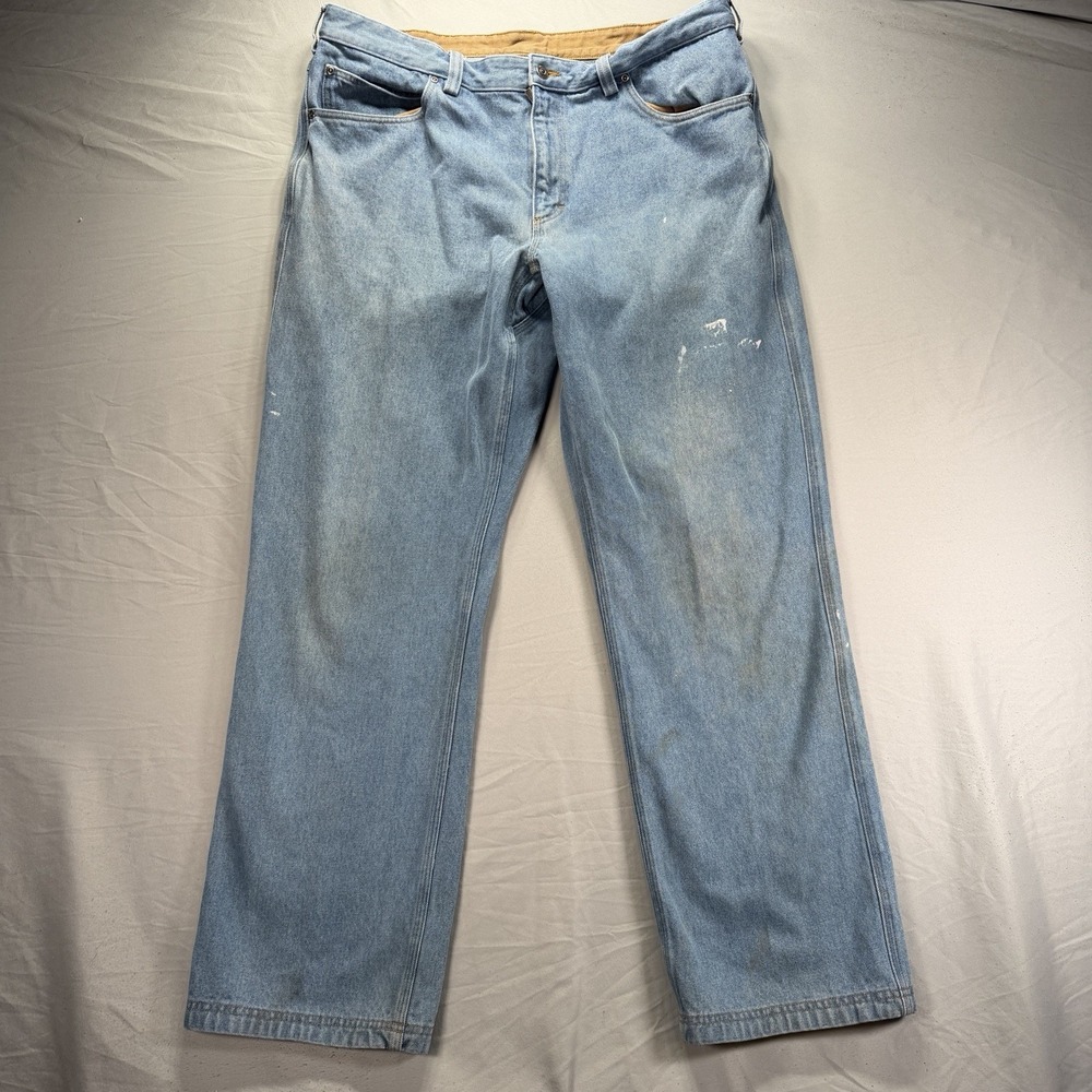 Duluth Trading Jeans Mens 38x32 Blue Denim Straight Leg 5 Pocket Pants Work